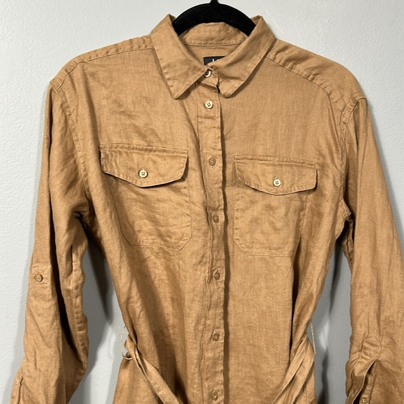 LAUREN RALPH LAUREN Women's Tan Linen Belted Utility Shirt size small - Picture 3 of 14